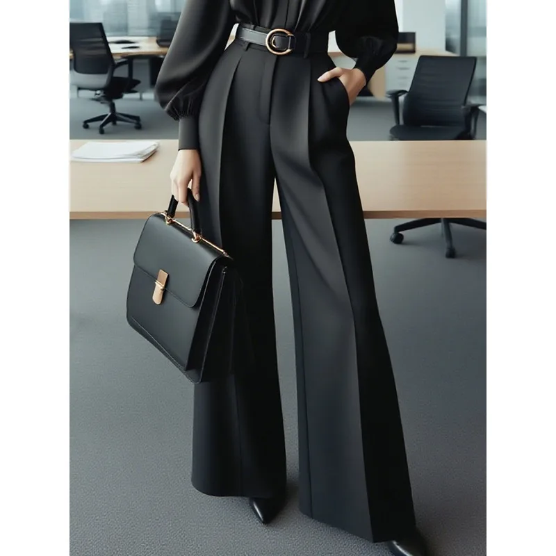 

Black Formal Tailored Trousers Woman 2026 New Straight-leg Female High Waist Work Business Wear Pockets Pants Bottoms 189347