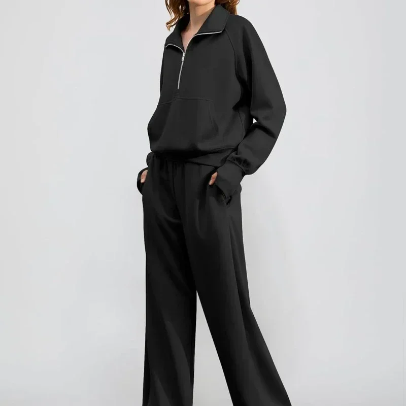 

Women's 2 Piece Outfits Lounge Set Oversize Half Zip Sweatshirt Wide Leg Sweat Pant Set Sweatsuit Tracksuit