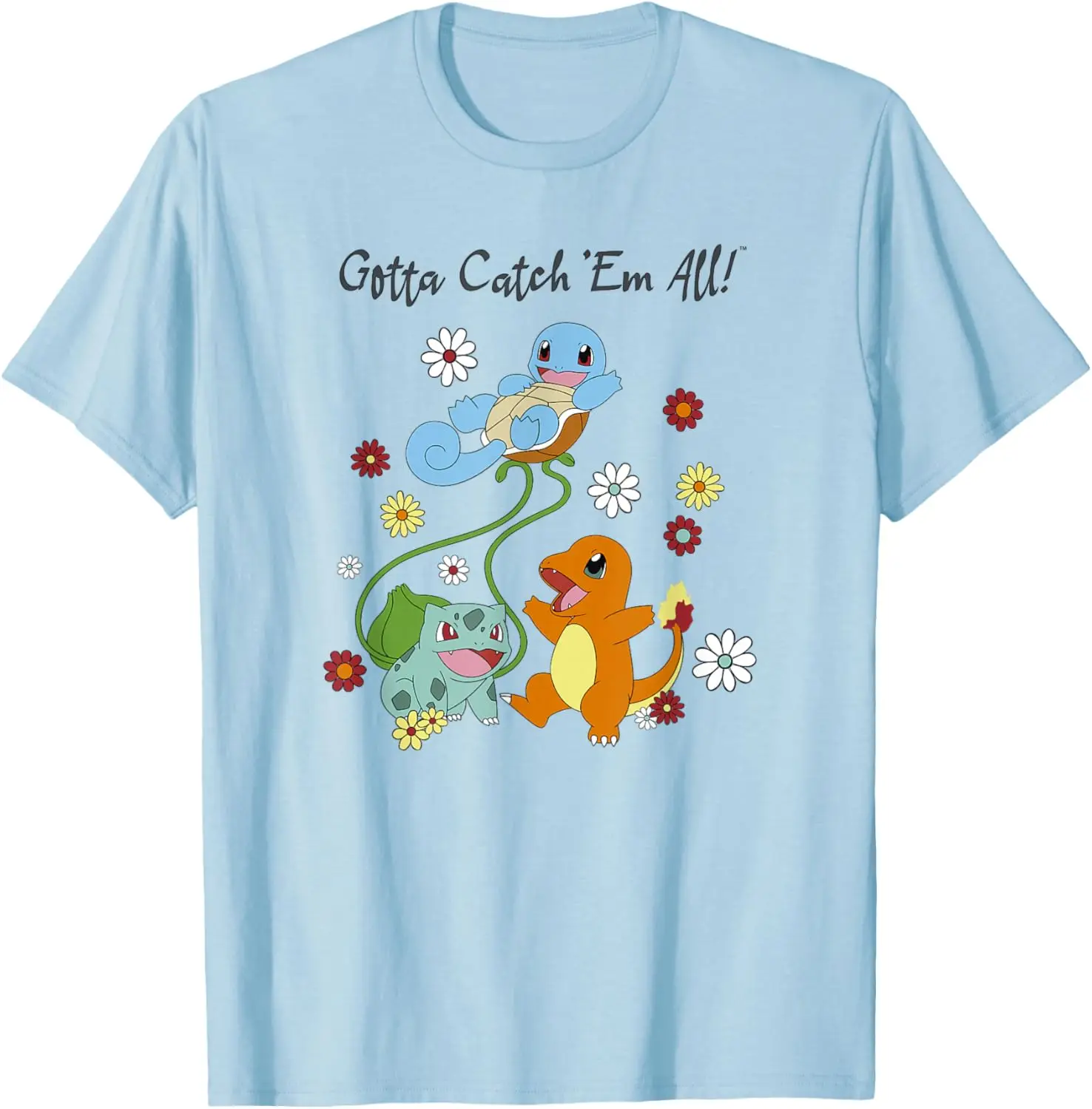 Pokémon Group Shot Starters Gotta Catch' Em All Floral T-Shirt S-6XL