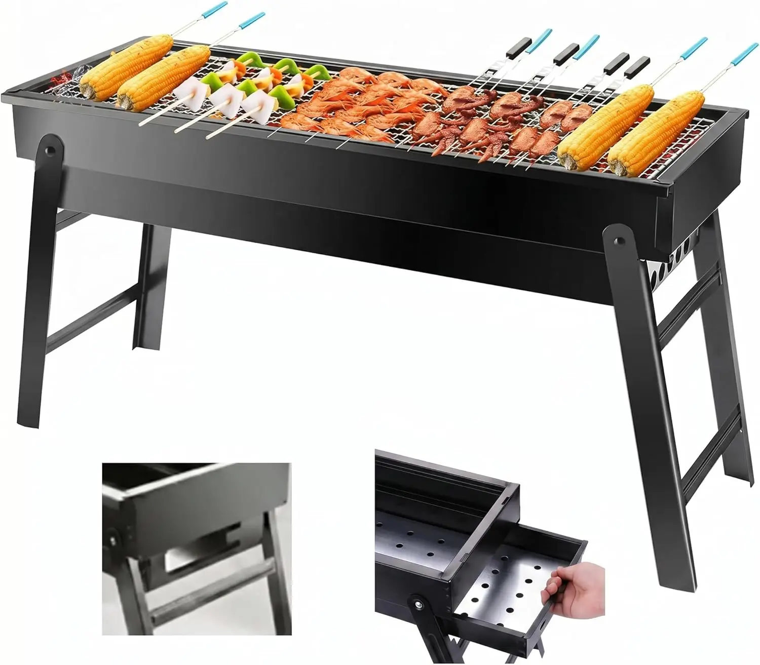 

Portable Charcoal Grill, Portable Tabletop BBQ for Outdoor Cooking | Compact Folding Grill for Camping, Hiking, Picnics & Travel | 24”x13”x9” Lightweight Smoky Flavor Grill
