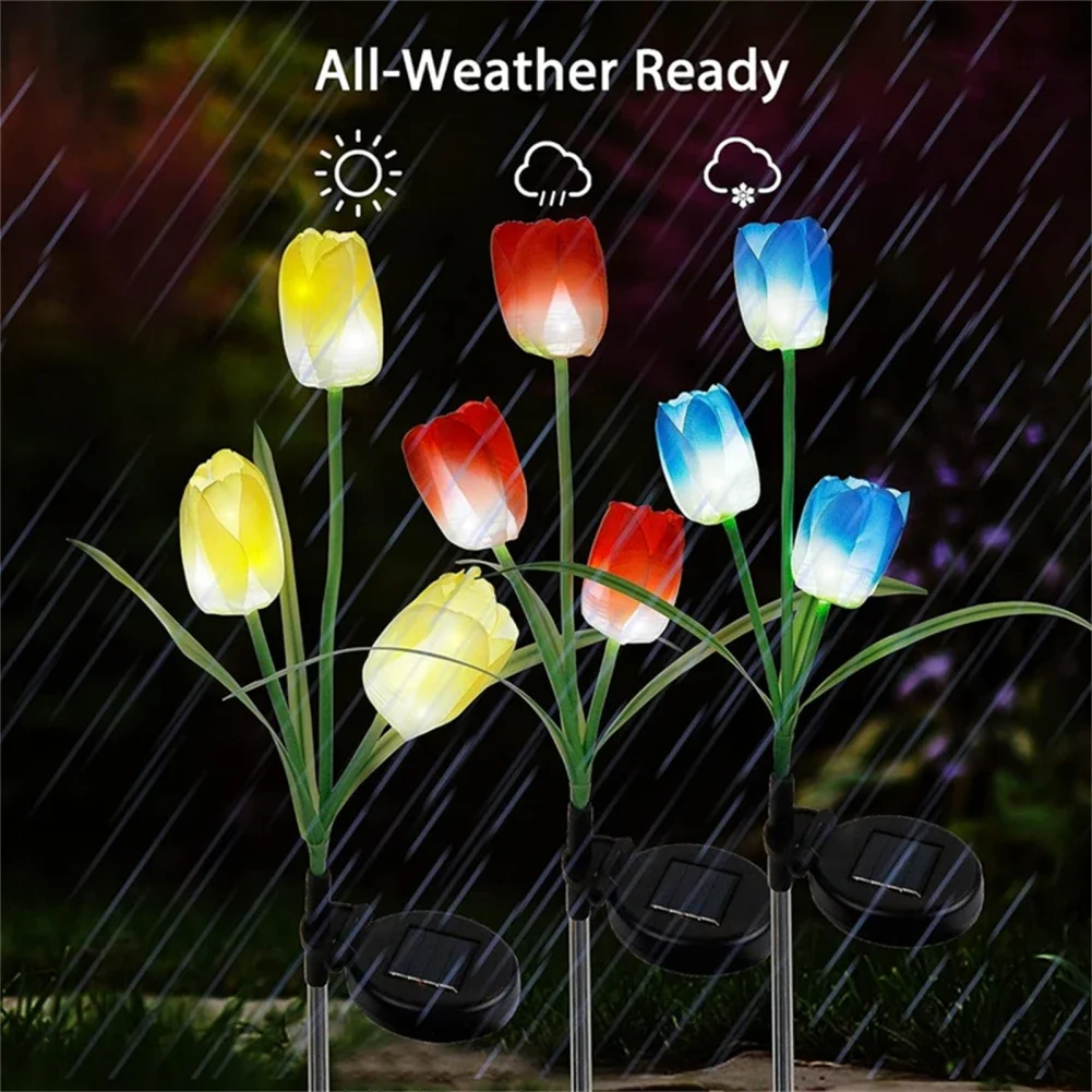 

2pcs Solar Garden Lights Outdoor Waterproof Solar Powered Tulip Flower Stake Lights For Pathway Garden Backyard Lawn Decor