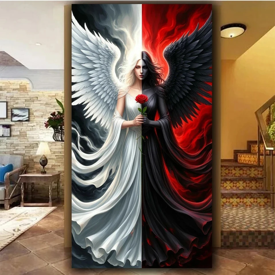 

Алмазная вышивка DIY: Таинственный Дьявол и Ангел, украшение в виде крестика, полная квадратная/круглая алмазная мозаика, декор для дома