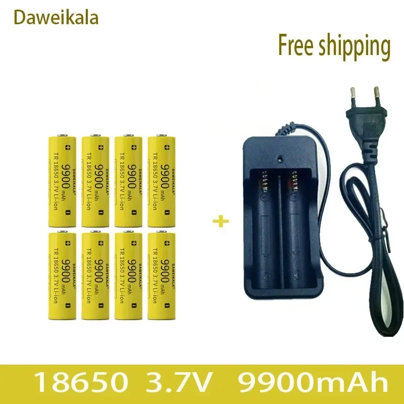 Daweikala 2023 nuevo 3,7 V 18650 9900mAh capacidad linterna de iones de litio batería recargable + cargador