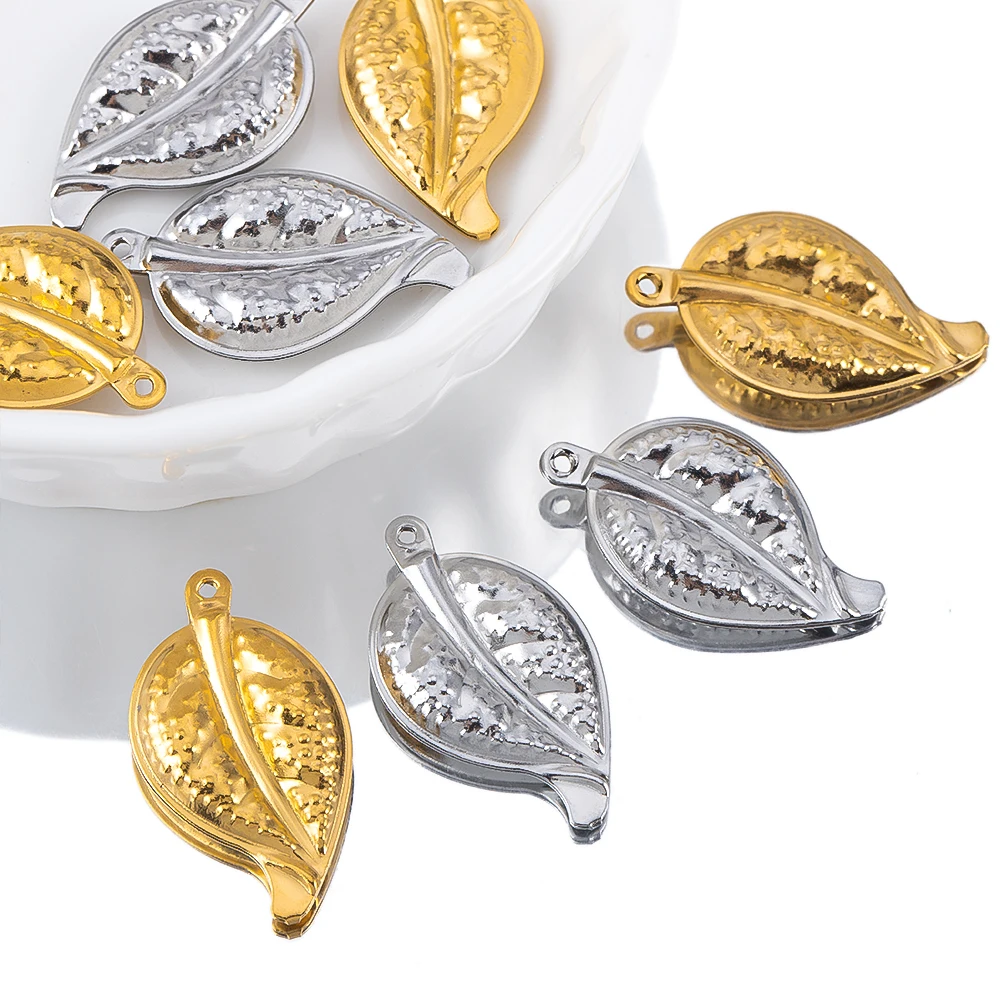 

10pcs 316 Stainless Steel Leaf Shaped Pendants for DIY Color Preserving Earrings Necklaces Jewelry Making Accessories Supplies