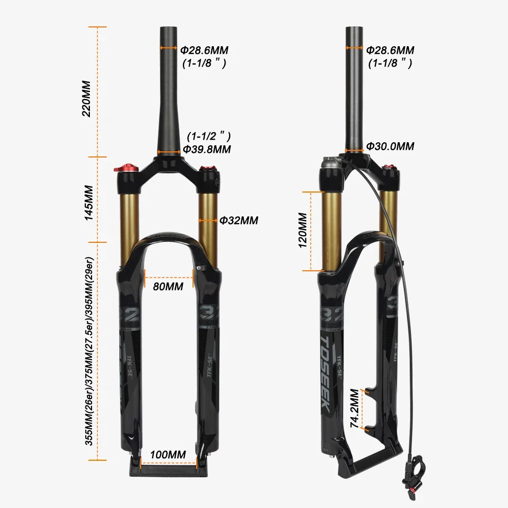 TOSEEK  Golden Gloss Magnesium Alloy MTB Bicycle Fork 26/27.5/ 29er Inch Mountain Bike  Line Control  Air Suspension Fork