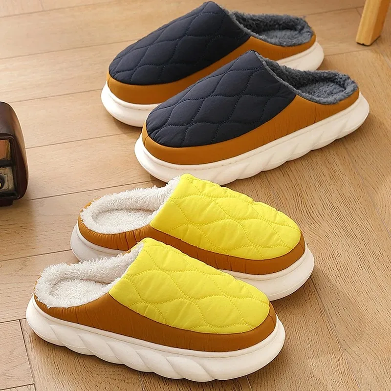 

2025New Fur Men Slippers Winter Warm Home Cotton Shoes Indoor Thick Soled Non-slip Plush Slippers Fur Cozy Plus Size Slipper