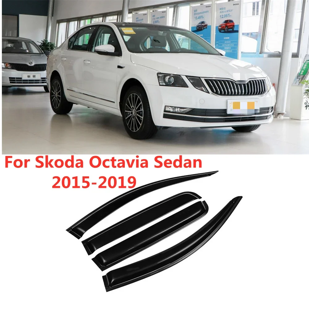 For Skoda Octavia 2015-2019 Cars Accessories Window Visors Rain Sun Guard Vent Wind Deflector Weathershield Slim Moulding Trim