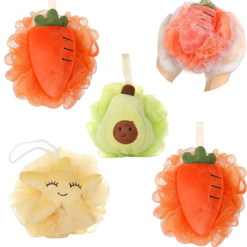 لطيف الفاكهة دش اللوف لينة شبكة حمام الإسفنج مع الشريط لطيف الجسم الغسيل للنساء والأطفال هدية عيد الميلاد المثالية #1