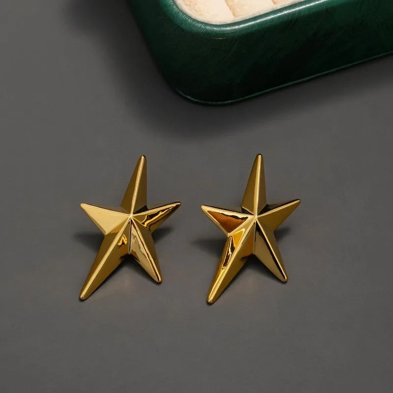 XIALUOKE Simple Metal Geometric Five-pointed Star Earrings For Women European American Style Earrings Independence Day Jewelry