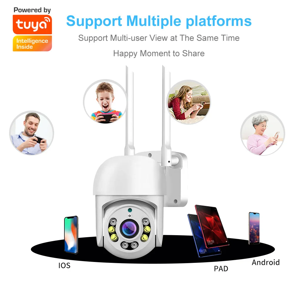 2MP 1080P Tuya APP كامل اللون كشف الحركة واي فاي PTZ IP كاميرا بشكل قبة AI الإنسان أمن الوطن CCTV الاتصال الداخلي مراقبة الطفل #4