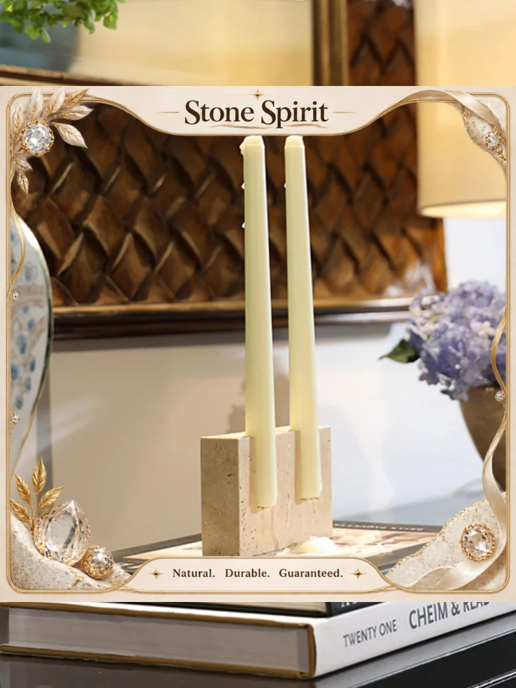 2 Holes Marble Candlestick Holder for Wedding Dinning Party Vintage Travertine Stone Taper Candle Holder for Table Centerpiece