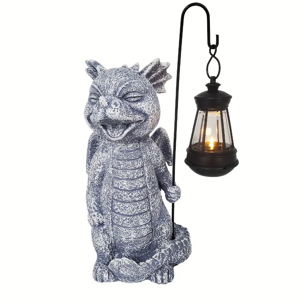 

Micro Landscape Resin Solar Dragon Holding Lamp Cute Creative Animal Statue Lamp Waterproof Vivid Art Figurines Ornaments Gift