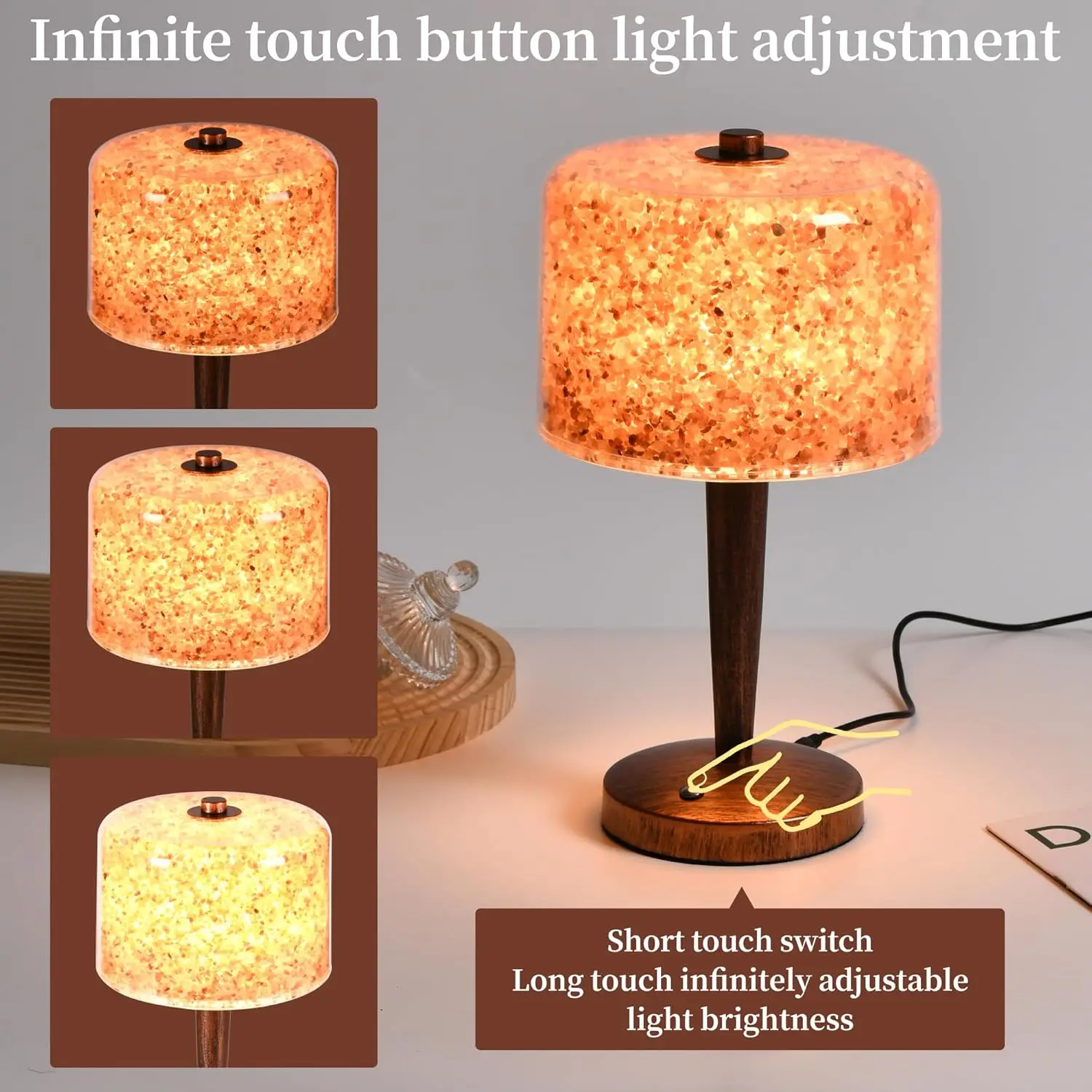 Touch Dimmer USB Himalayan Salt Lamp with Natural Rock Crystal and High Transparency PC Shade