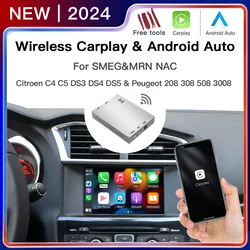 Adaptador Apple Carplay sem fio, Android, suporte à câmera reversa, Peugeot Citroen SMEG MRN NAC 508 308 208 3008 e C4 DS3 DS5