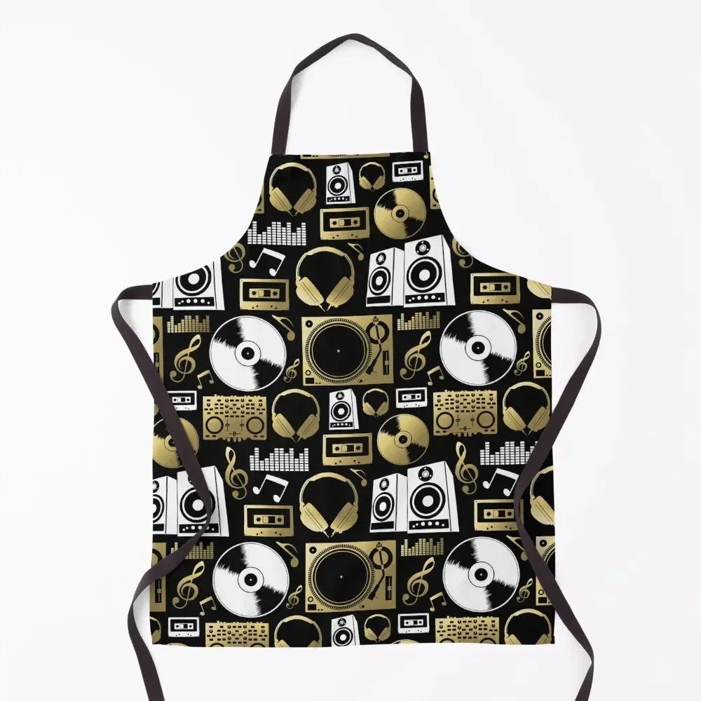 

Discjockey Pattern DJ Music Vinyl Turntables Apron Restaurant for home useful pieces Apron