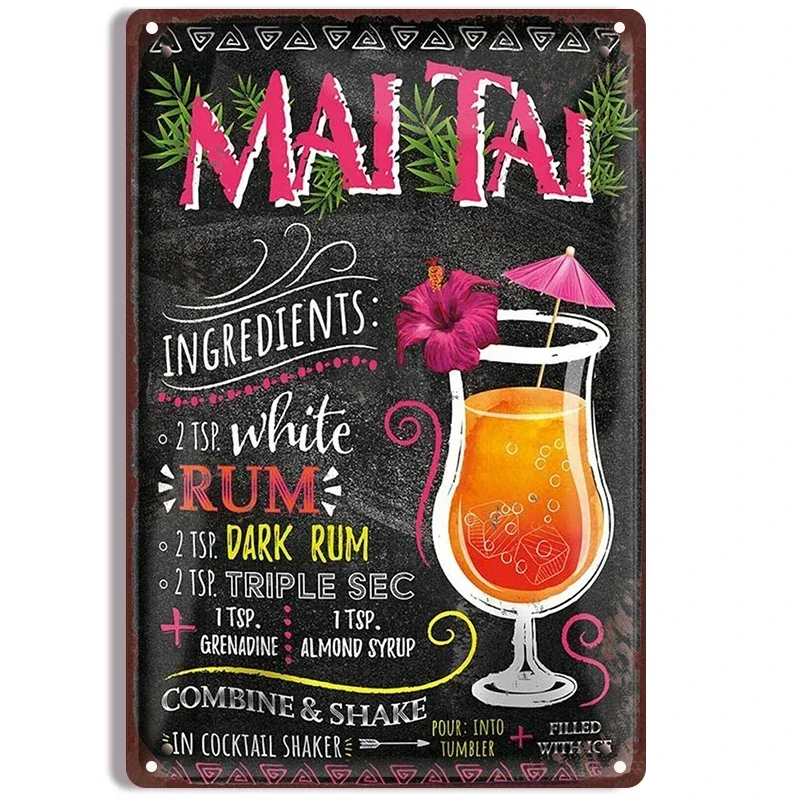 HD Metal Tin Sign Vintage Cocktail Recipe Wall Decor Retro Pina Colada Mojito Margarita Aperol Spritz Sign for Bar Pub Man Cave