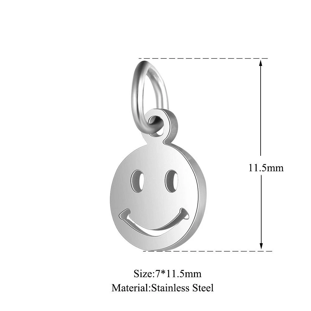 10pcs/lot 7X11.5mm Stainless Steel Small Smile Face Charm Pendant For Women DIY Jewelry Making Charms Wholesale