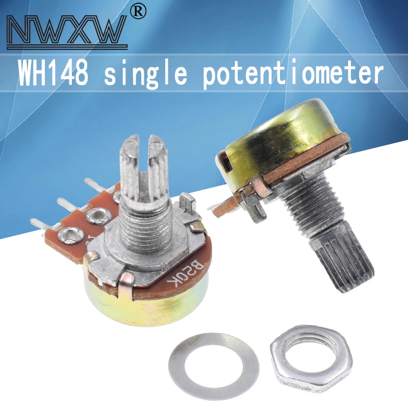 5pcs/lot WH-148 B20K 20k single 3-pin volume adjustment potentiometer B203 shaft length 15mm with nut and washer