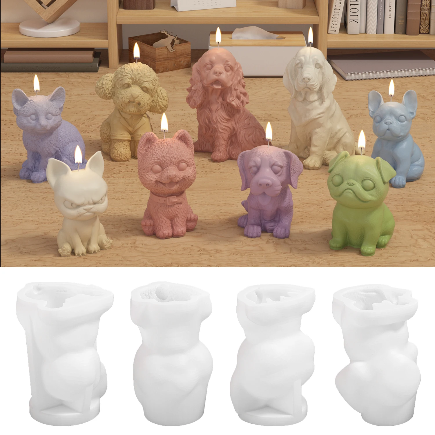 LZ021 3D Cartoon Dog Candle Silicone Mold Cute Resin Plaster Teddy Dog Animal Molds Chocolate Fondant Cake Making