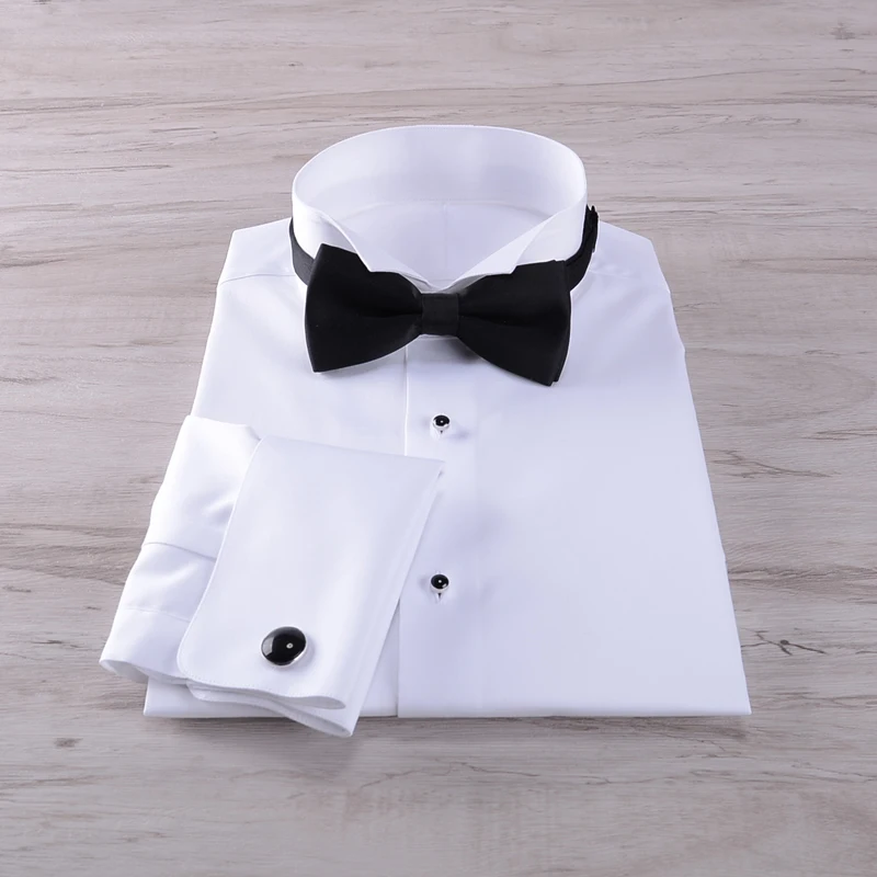 White Wing Collar Evening Dress Men\'s Long sleeved Shirt 100% Cotton Gentlemen\'s Banquet Wedding French Cuff Shirt for men