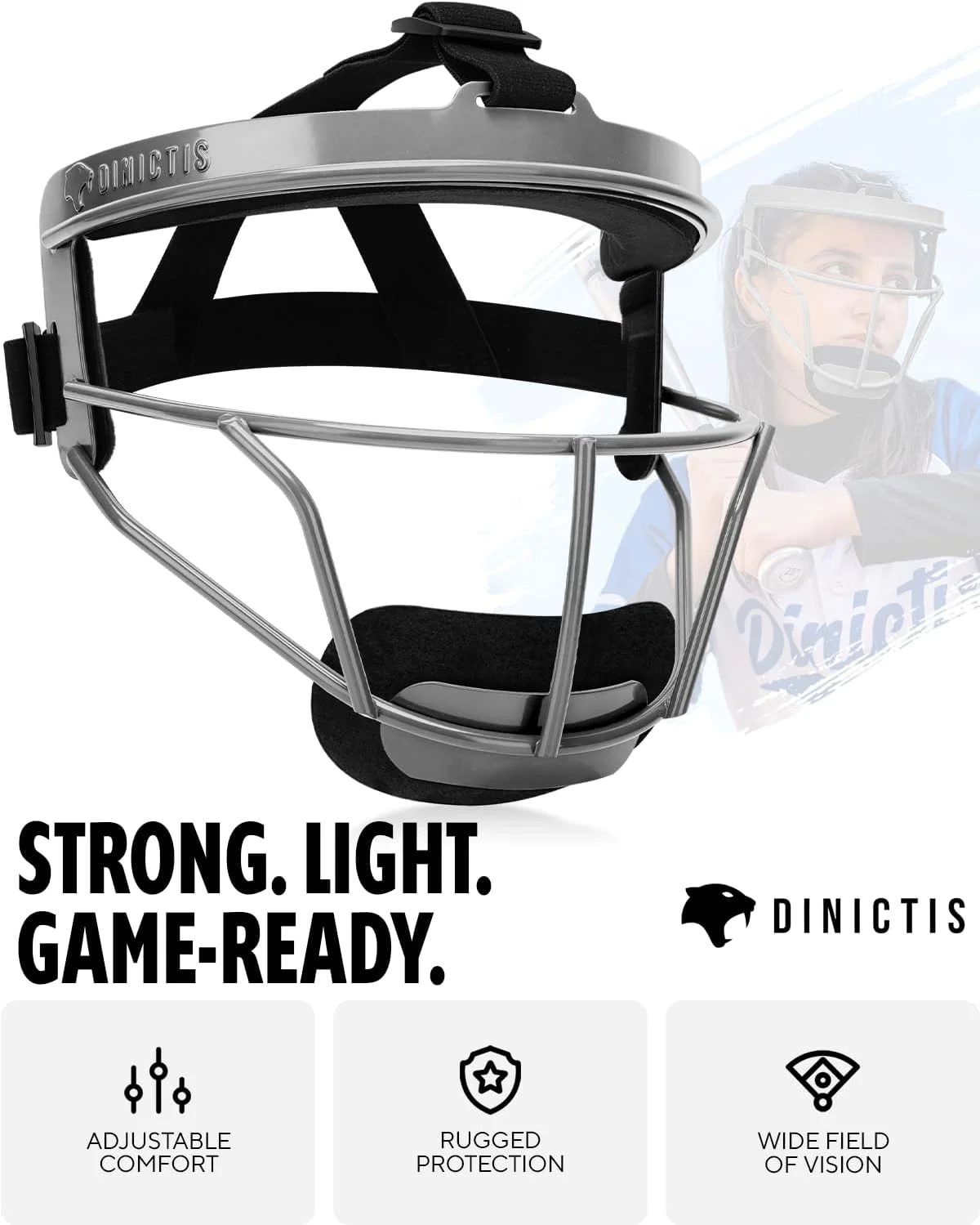 

Dinictis Softball Face Mask Lightweight Comfortable Wide Vision Durable Safe Fielders Mask Premium Protective Baseball Faceguard
