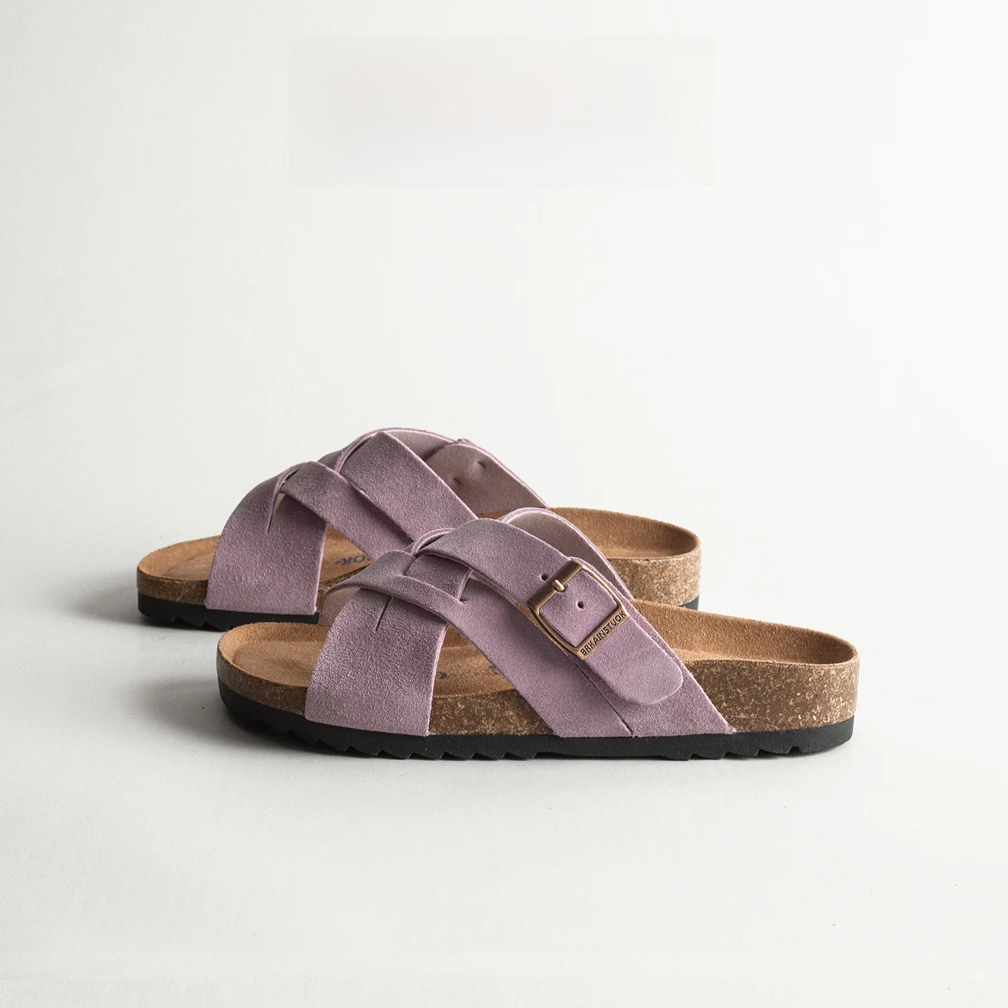 

Thick Bottom Cork Soft Leather Real Leather Open Toe Casual Cross Buckle Flat Sandals for Women Summer Season High Anti-Slip