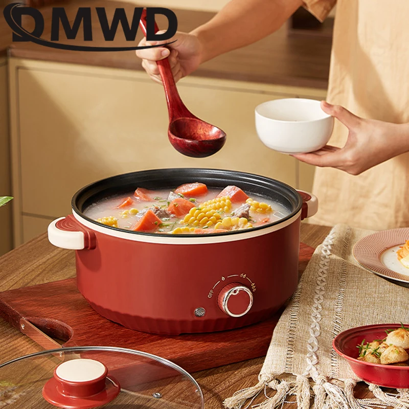 DMWD Multifunctional Electric Cooking Boiling Pot 3L Hot Pot Noodles Soup Pot Non-stick Rice Cooker Fast Heating Food Steamer