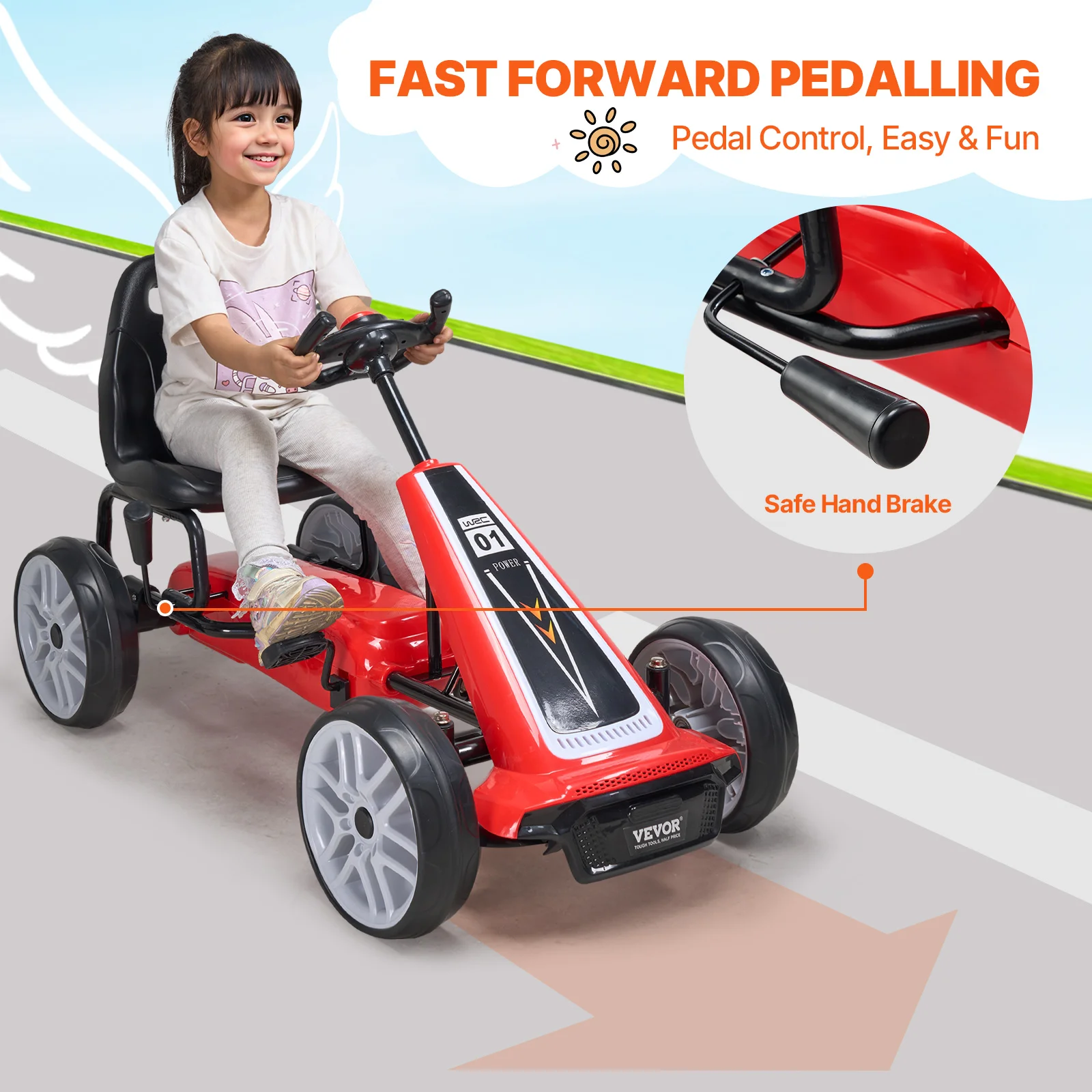 VEVOR Kids Pedal Go Kart 4-kołowy pedał terenowy Ride On Toys z regulowanym siedziskiem Outdoor Racer Car dla dzieci Chłopcy Prezenty