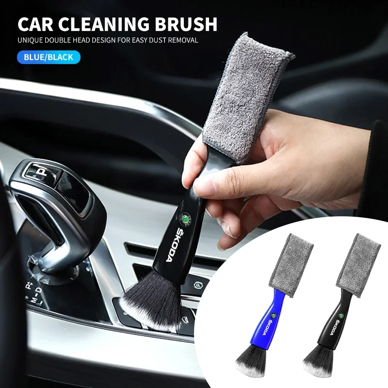 Car Logo Interior Cleaning Detailing Brush Dust Remover Tool For Skoda Octavia Fabia Superb Kamiq Kodiak Yeti Karoq Octavia RS