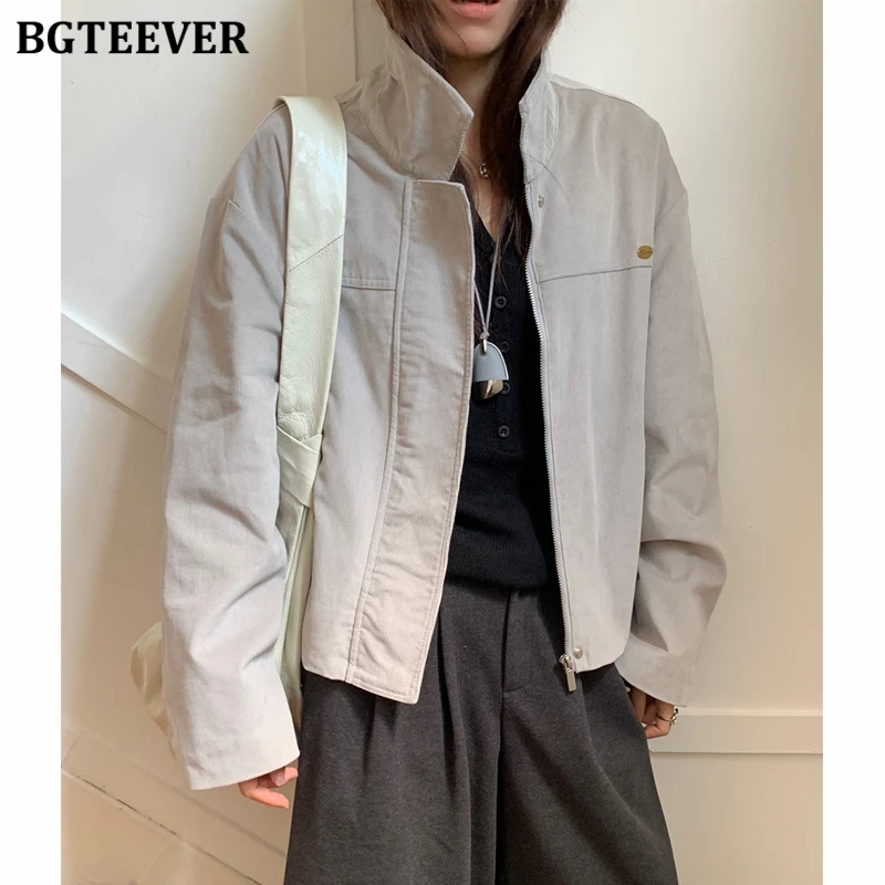BGTEEVER Autumn Winter Casual Warm Women Corduroy Jackets Stylish Lapel Long Sleeve Female Zipper Up Coats Ladies Outwear