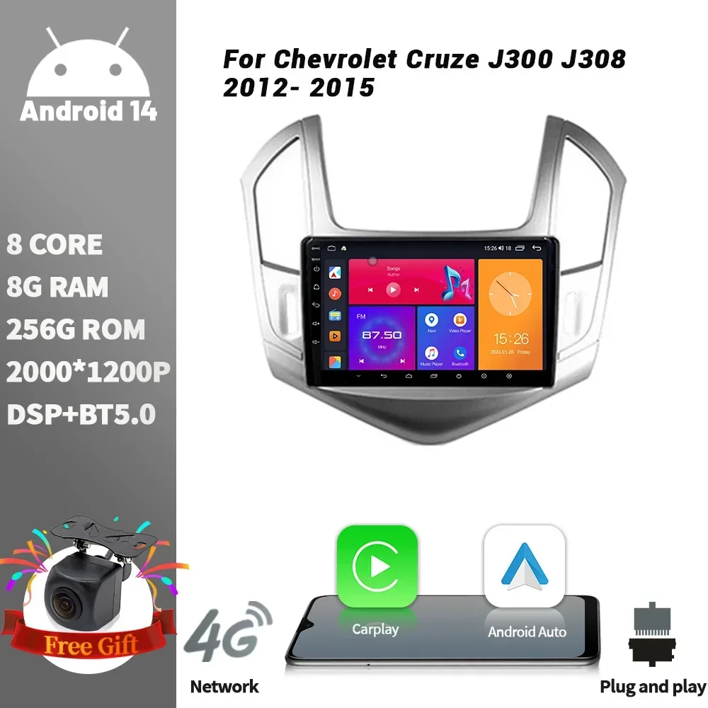 

Android 14 Car Radio Video Player For Chevrolet Cruze J300 J308 2012 2013 2014 2015 GPS Serero Carplay 8G 256GG android auto