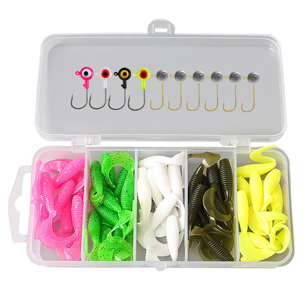 30/60pcs Soft Fishing Lures Kit Swimbait with Jig Head Hooks Wobblers for Trout Redfish Saltwater/Freshwater Fishing