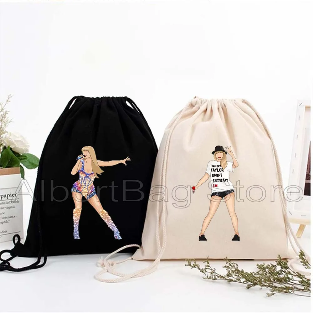 

Fashion Cute Fan Gifts Beautiful Taylor Music Print Cotton String Drawstring Backpack Bag Soccer Gym Sports Yoga Canvas Sackpack