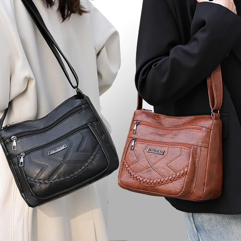 Neutral gender shoulder bag for men and women made of PU material with braid design, suitable for travel and photography.