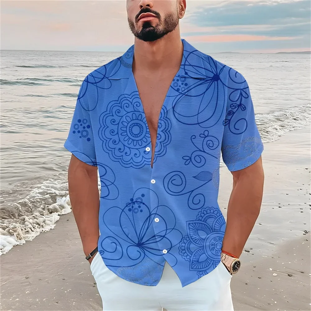 

Summer men's casual short sleeved shirt Beach shirt Plant flower 3D printed Hawaiian men's lapel short sleeved shirt 2024 New