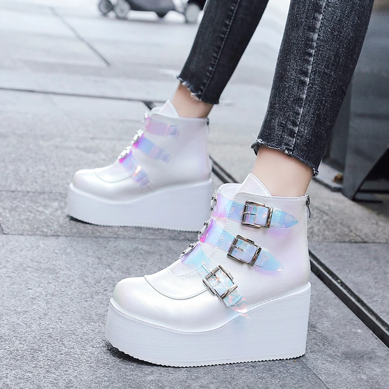 2023 Ankle Boots for Women Street Fashion Casual Wedges Platform Shoes Size 43 Super High Heel Belt Buckle Designer Boots Female