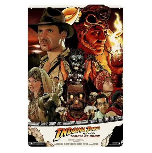 Indiana Jones Temple Of Doom Film-Metallposter, Blechschild, 20 x 30 cm, Plakette aus Aluminium