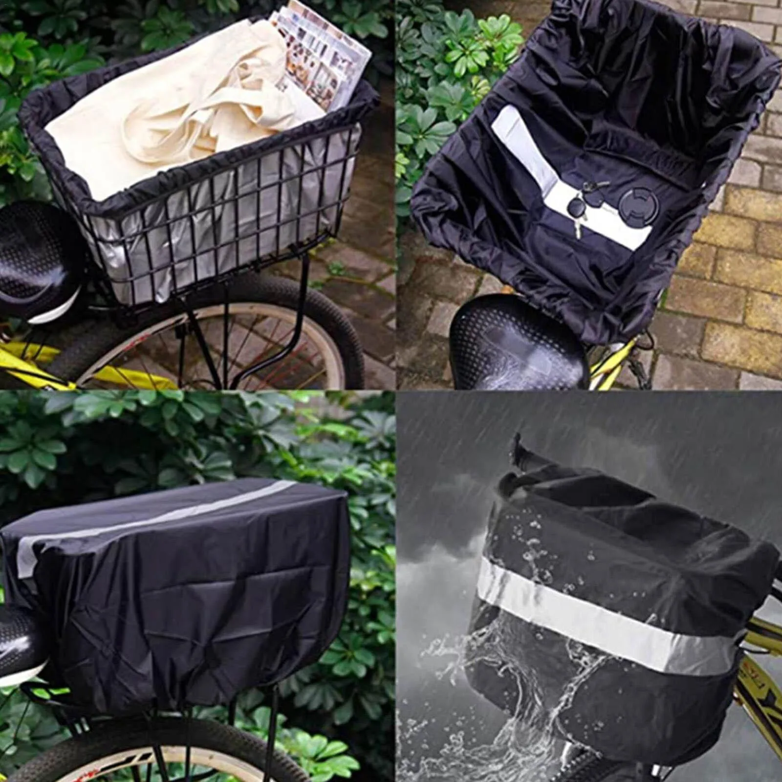 Durable Bike Cover Saddle And Basket 200g/set Black Oxford Cloth Waterproof With Storage Bag For Most Bicycle Baskets