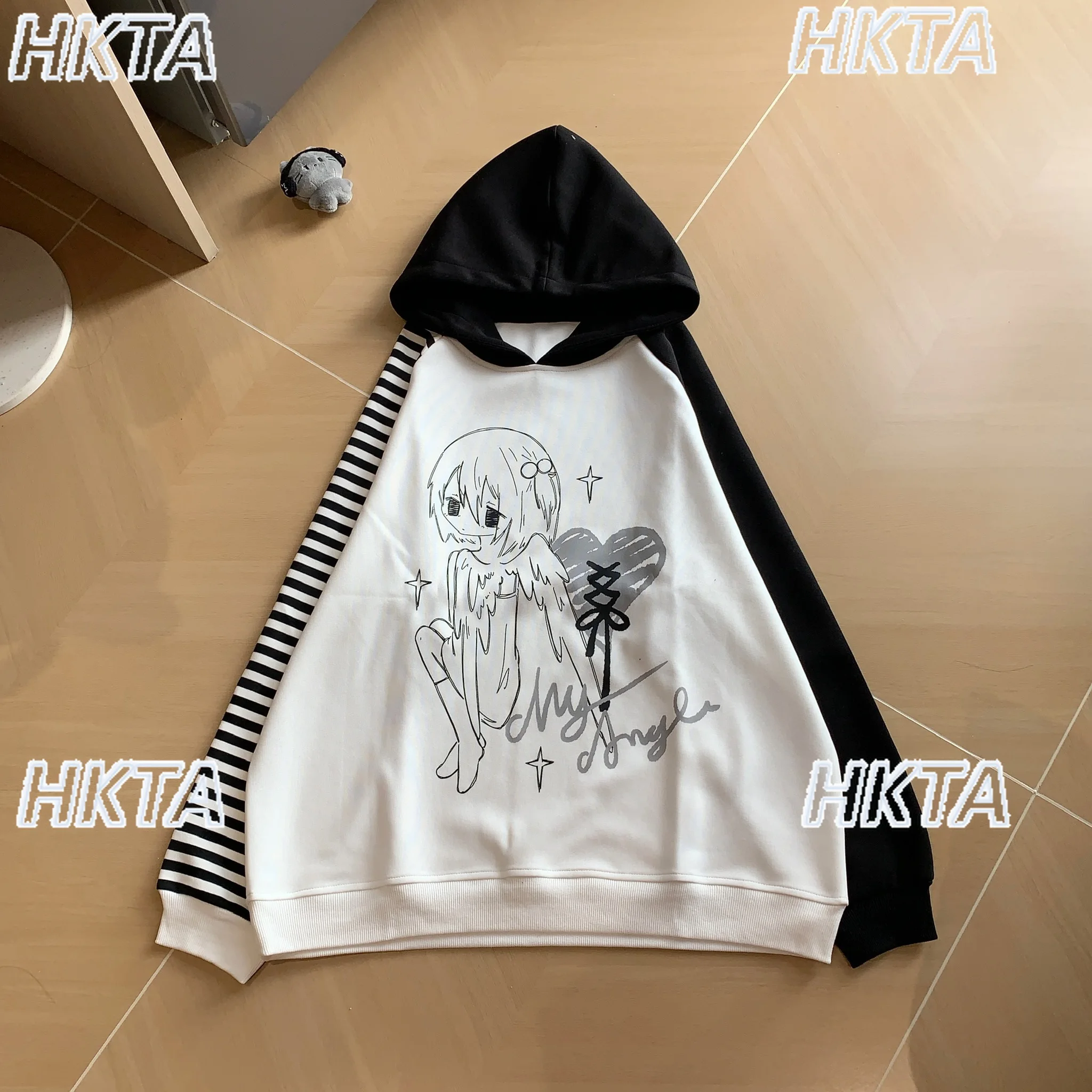 Color a juego costura a rayas versátil diario de manga larga sudaderas de lana chaqueta de invierno nuevo abrigo cálido con capucha sudaderas con capucha para mujer