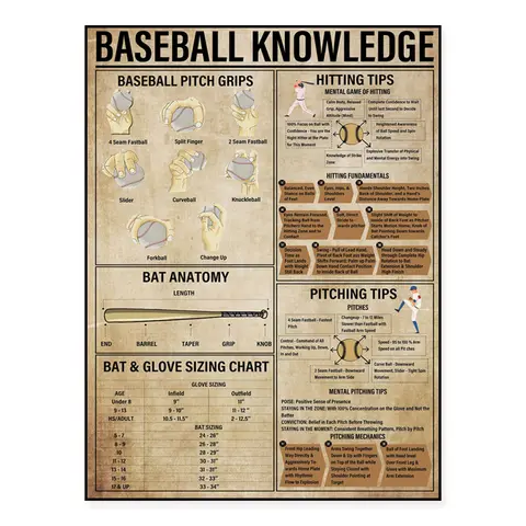 Baseball-Wissen-Poster, Baseball-Druck, Geschenk zum Vatertag, Poster für Baseballspieler, Geschenk für Baseball-Fan-Geschenk, Sport-Poster