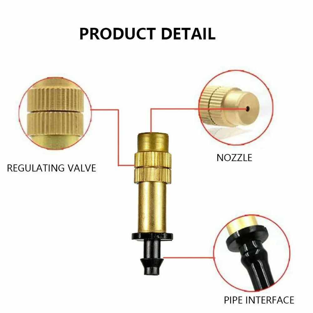 Brass Construction Misting Nozzle for Cooling Spray Applications in Garden Greenhouse Landscape and Water Park Environments