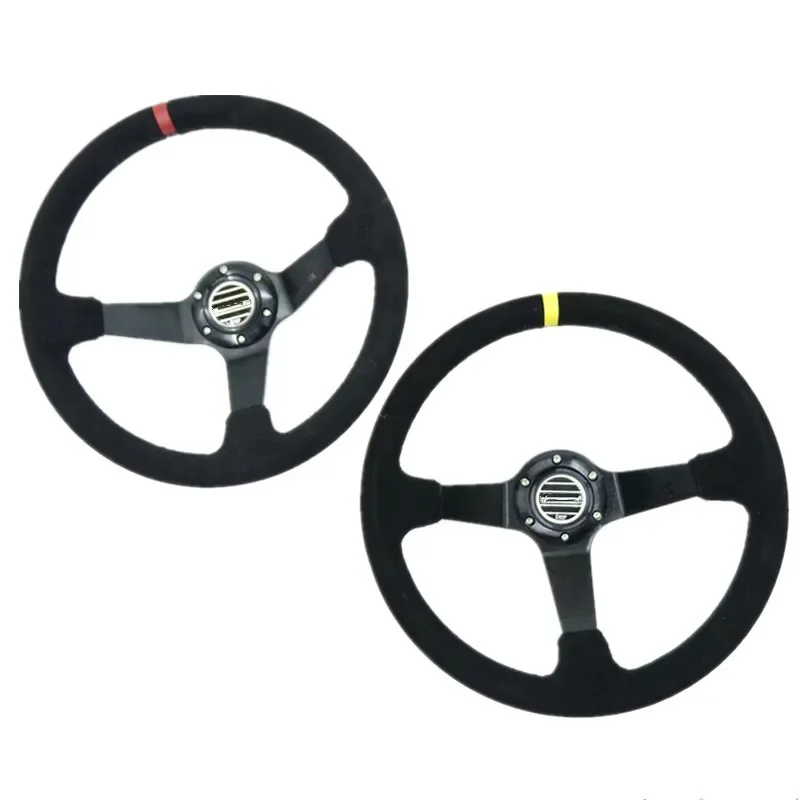 

Universal Car Racing Drift 350 mm Suede leather Steering Wheel 3.5" Deep With Horn Button
