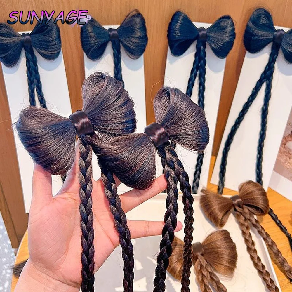 Sunyage peruca sintética massa frita torções trança clipe envoltório bola cabeça imitação trança dupla rabo de cavalo trança arco boxe trança