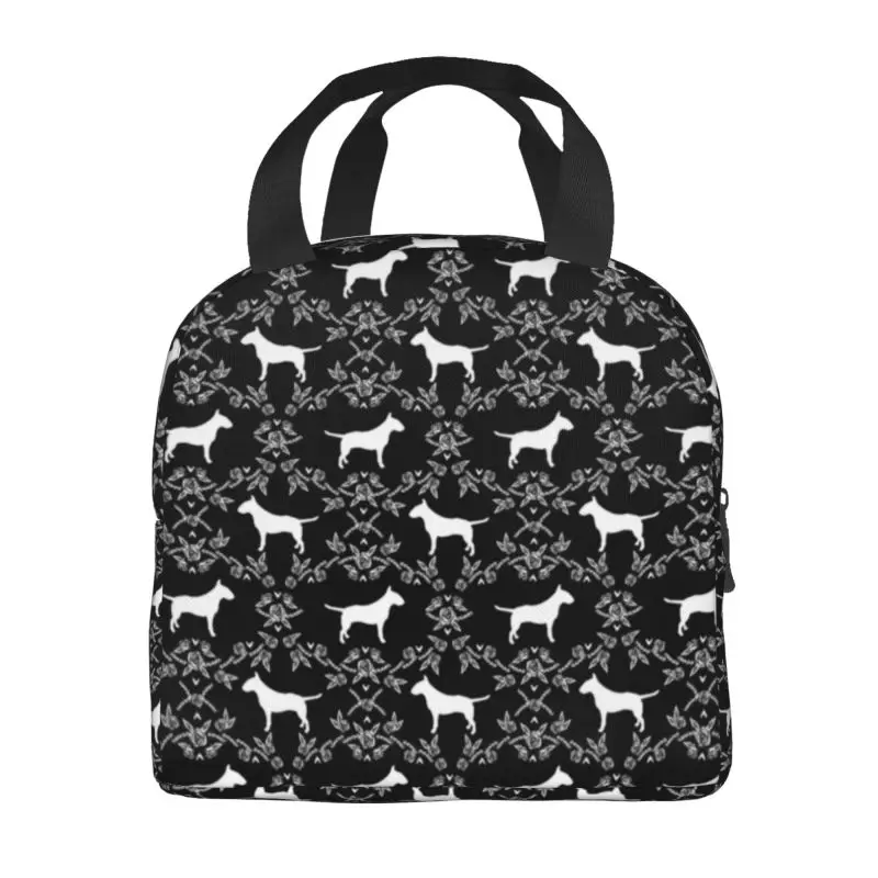 Bull Terrier Floral Silhouette Dog Insulated Lunch Bag for Women Resuable Pet Love Thermal Cooler Lunch Box Beach Camping Travel