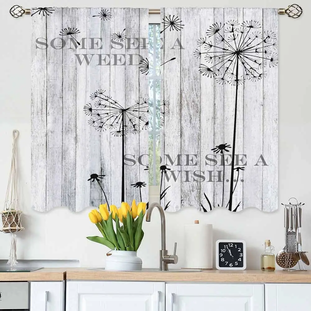 Dandelion Wood Plank Curtains Some See A Wish Quote Rustic Farmhouse Style for Kitchen Window Decor