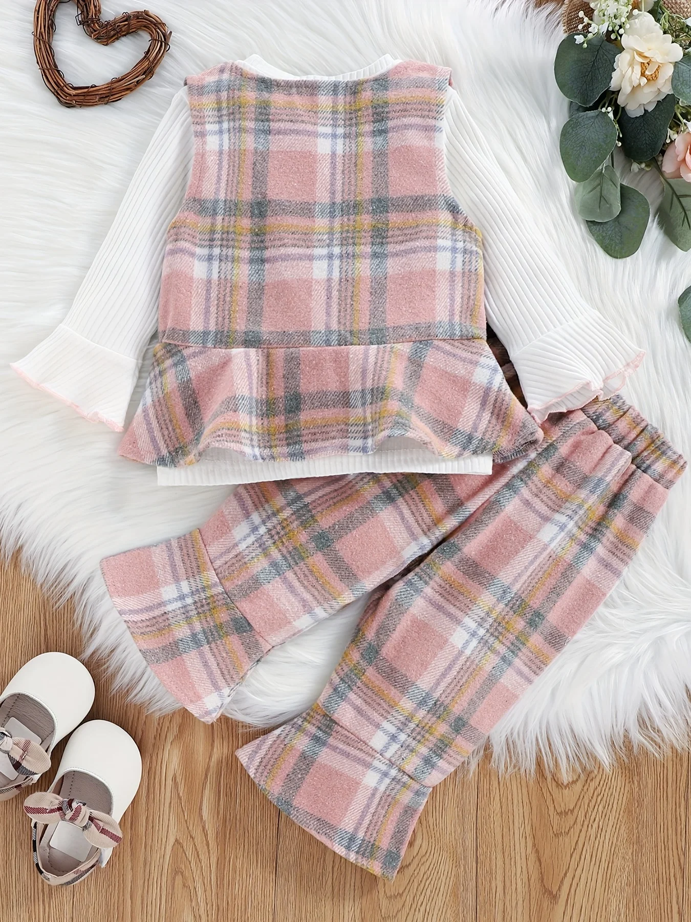 Girls Plaid Vest And Pants Set Autumn Winter Casual Three-Piece Suit for Babies