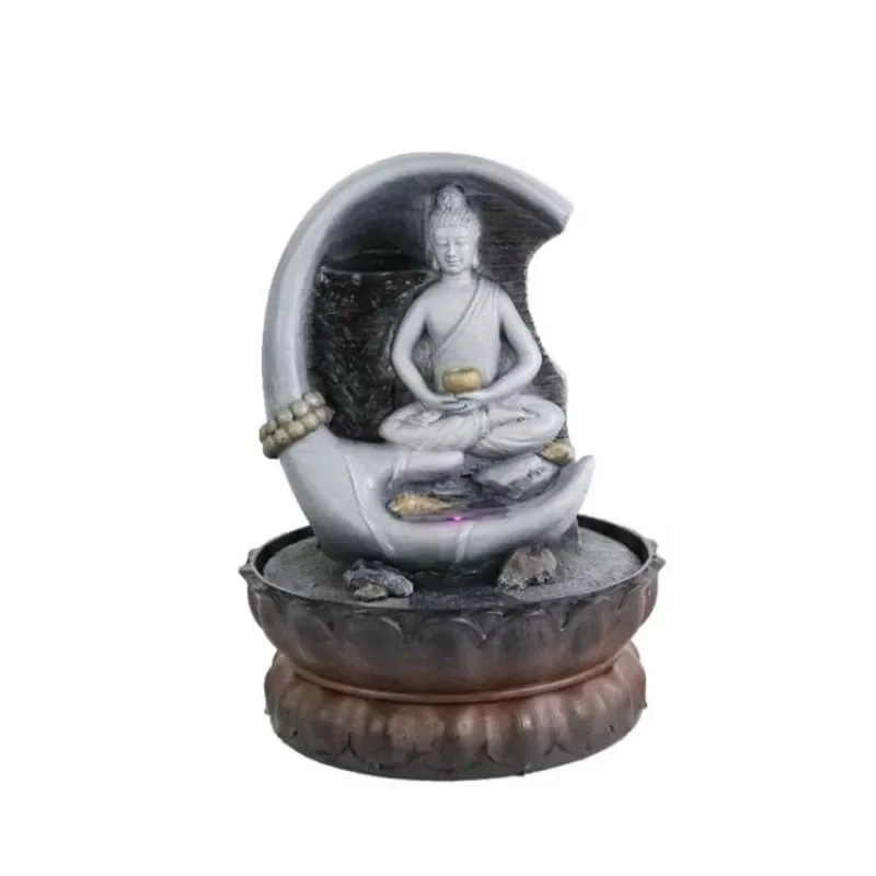 Indoor Led Waterfall Fountain Tabletop Water Fountain for Home&Office Decoration Buddha Statue Water Flow for Good Luck Keeping