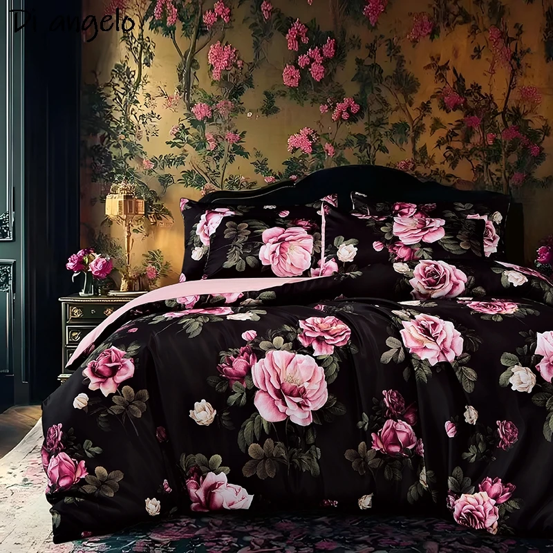 Black Rose Digital Printing 4PCS Bedding Set Bed Linen Duvet Cover Designer Queen King Bedding Luxury Cover Sets Wedding Gift#/