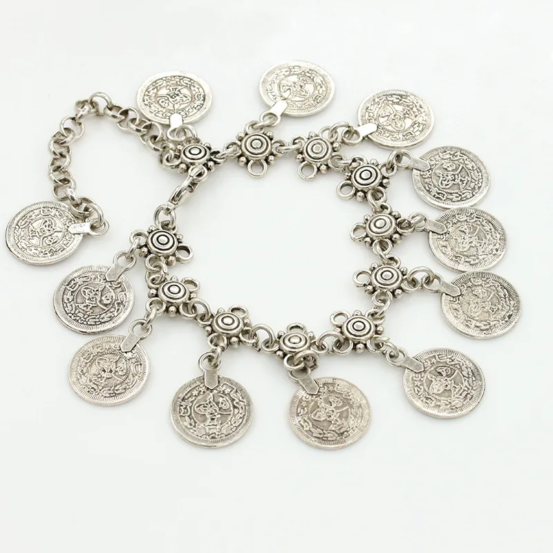 Vintage ethnische übertriebene Münze Anhänger Armbänder für Frauen Boho Silber Farbe geschnitzte geometrische indische Armbänder Jhumka Schmuck – Detail 15