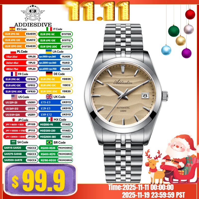 

ADDIESDIVE NEW Men Watches Desert Texture 10Bar Diver Reloj Hombre Sapphire Glass NH35A Movement Automatic Mechanical Watches